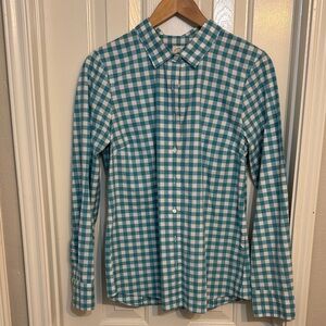 J. Crew Teal and White Checkered Button Down Shirt